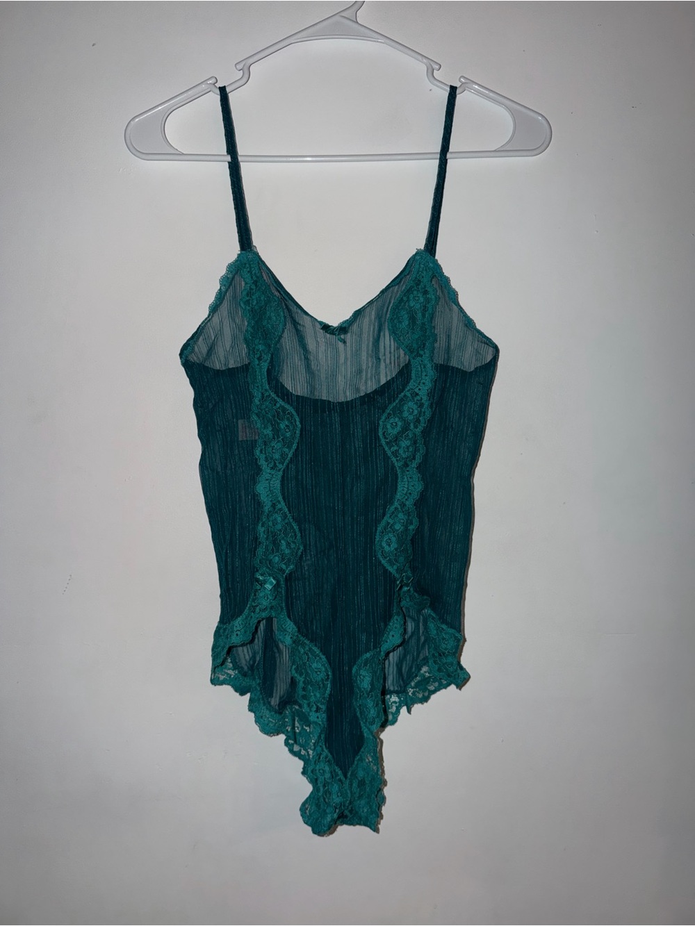 Blush Teal Sheer Lace-Trim Bodysuit
